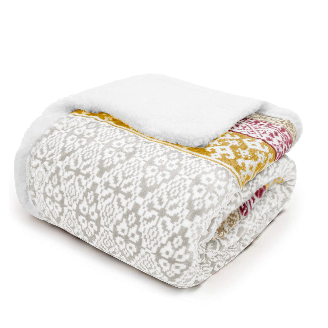 Luxury Aztec Sherpa Reverse Throw - Grey