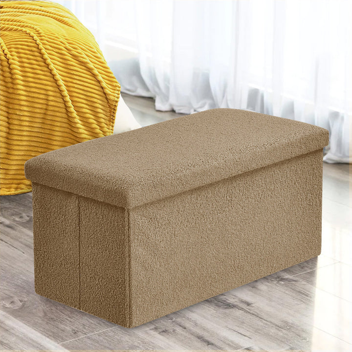 Boucle Beige Foldable 2 Seater Storage Box