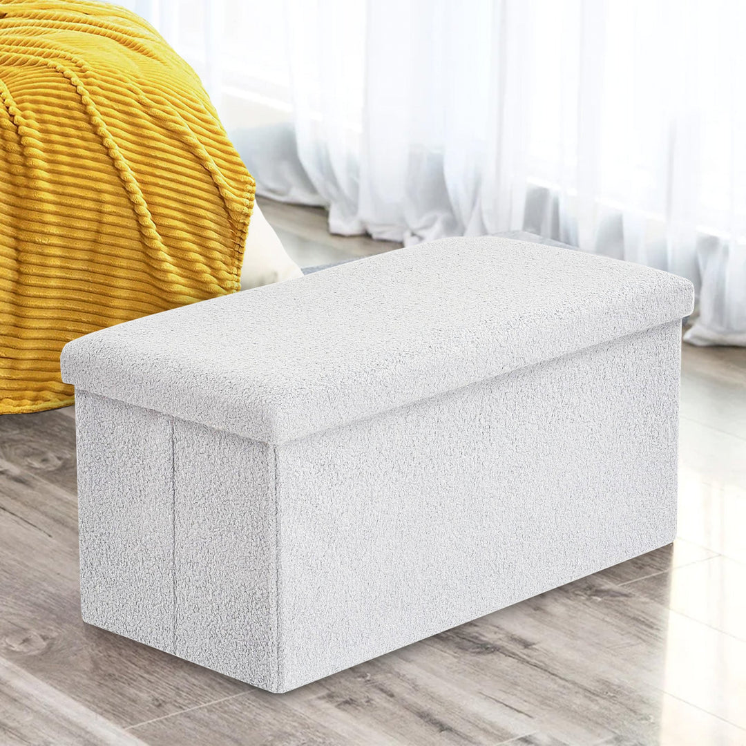 Boucle White Foldable 2 Seater Storage Box