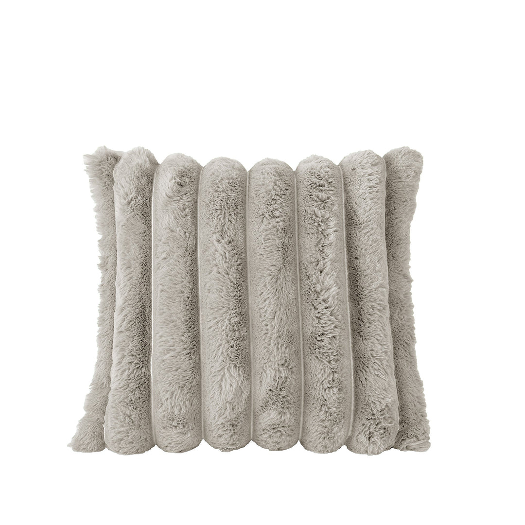 Faux Rabbit Fur Cord Filled Cushion Grey