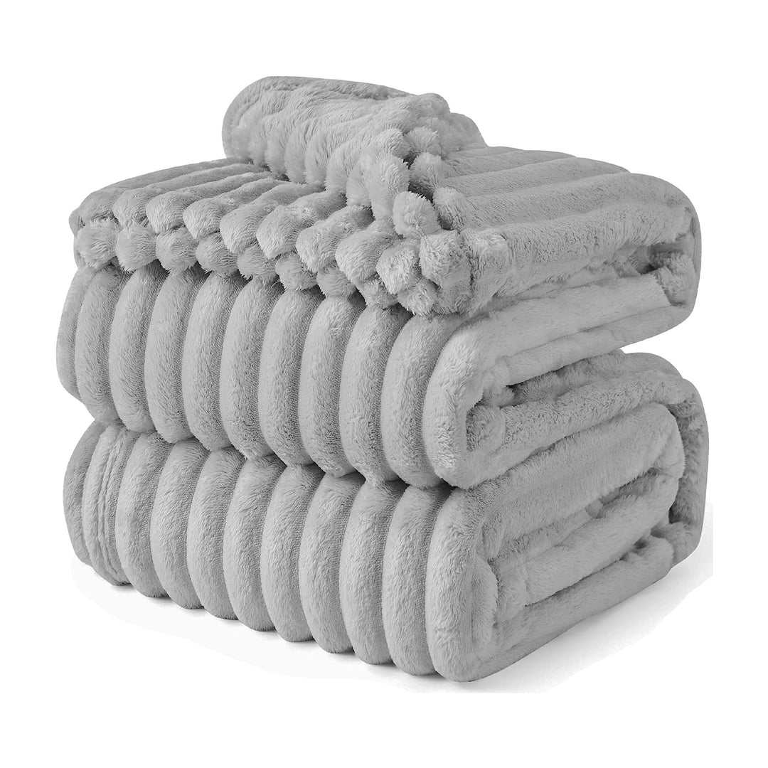 Faux Rabbit Fur Chunky Cord Throw Grey