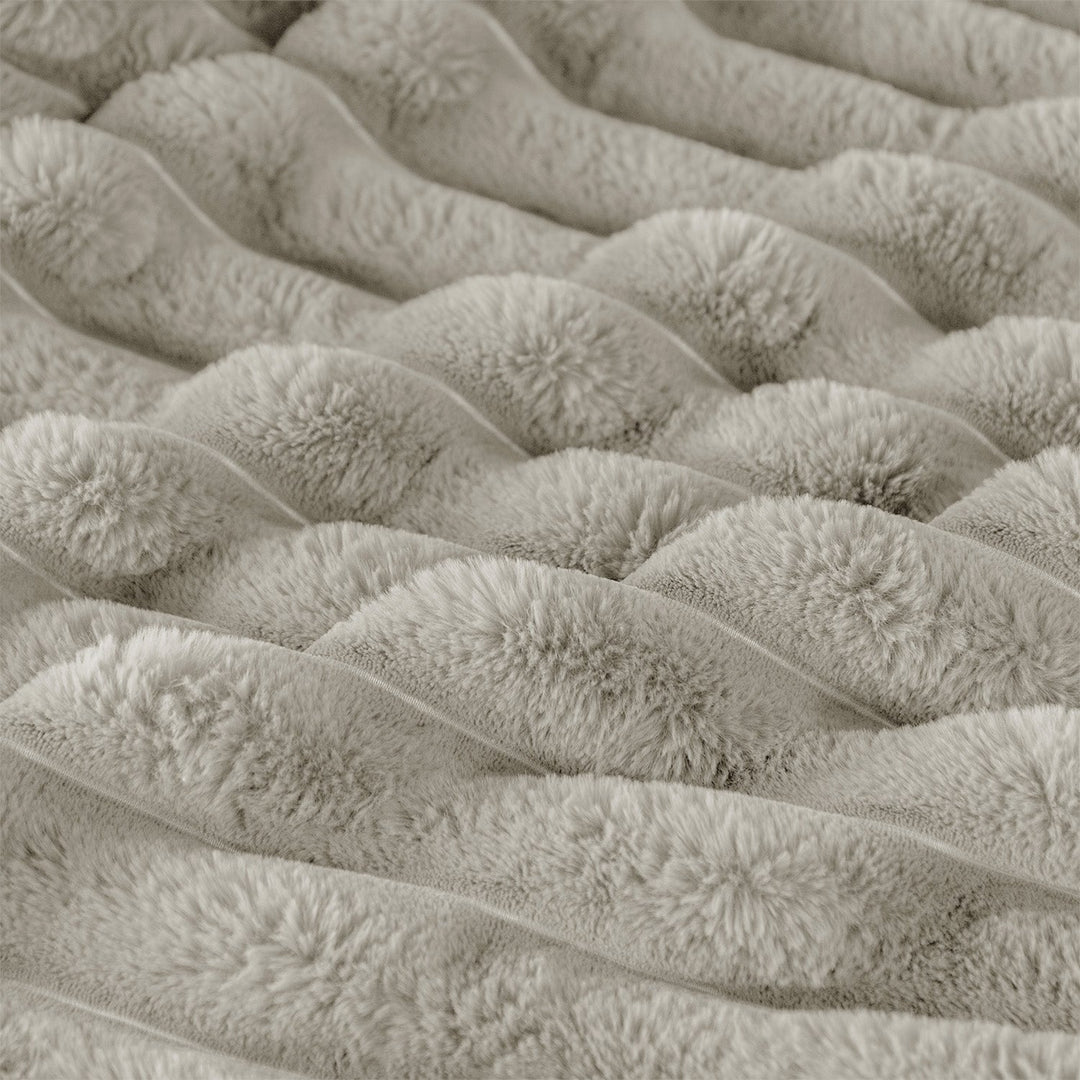 Taupe Chunky Cord Faux Rabbit Fur Duvet Cover Set