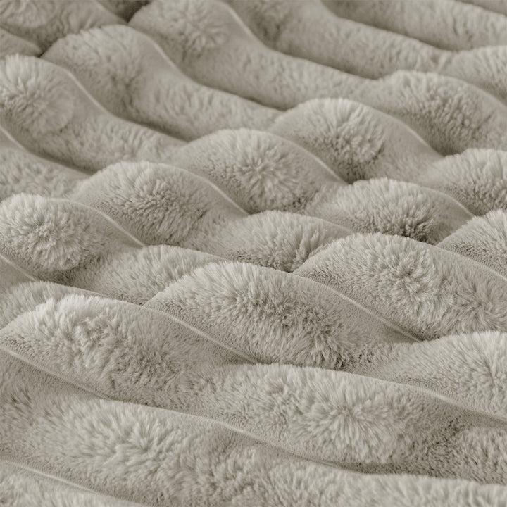 Taupe Chunky Cord Faux Rabbit Fur Duvet Cover Set