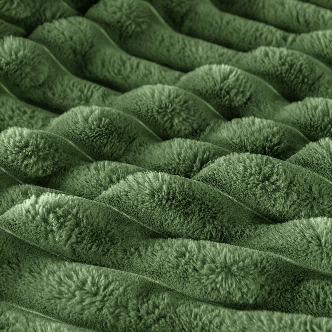 Olive Chunky Cord Faux Rabbit Fur Duvet Cover Set