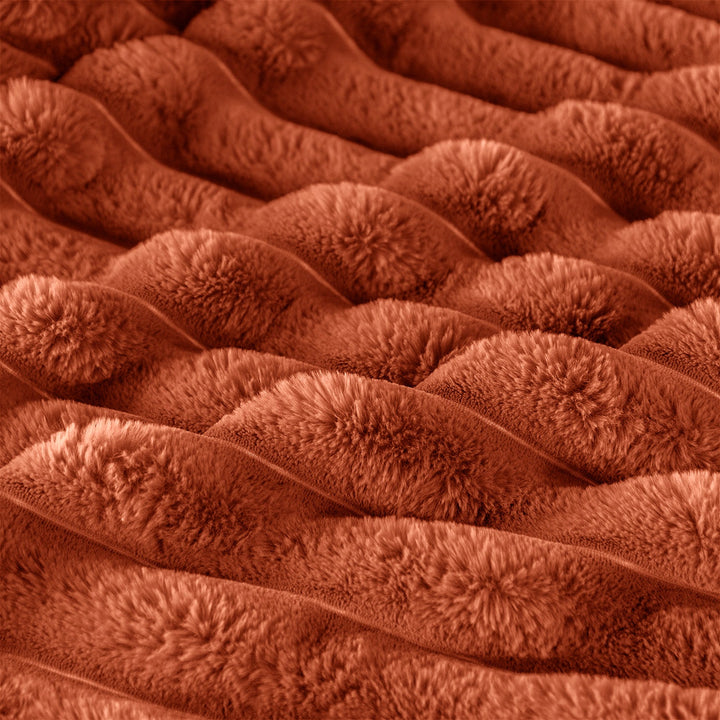 Orange Chunky Cord Faux Rabbit Fur Duvet Cover Set