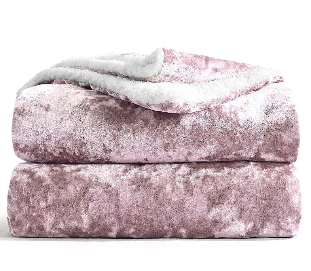 Crushed Velvet Chunky Sherpa Back Throw Blush