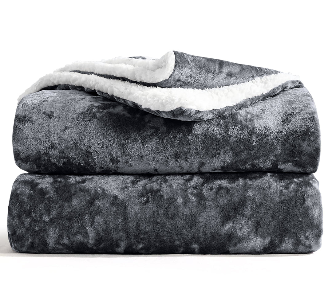 Crushed Velvet Chunky Sherpa Back Throw Charcoal