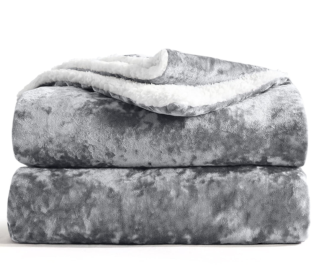 Crushed Velvet Chunky Sherpa Back Throw Silver