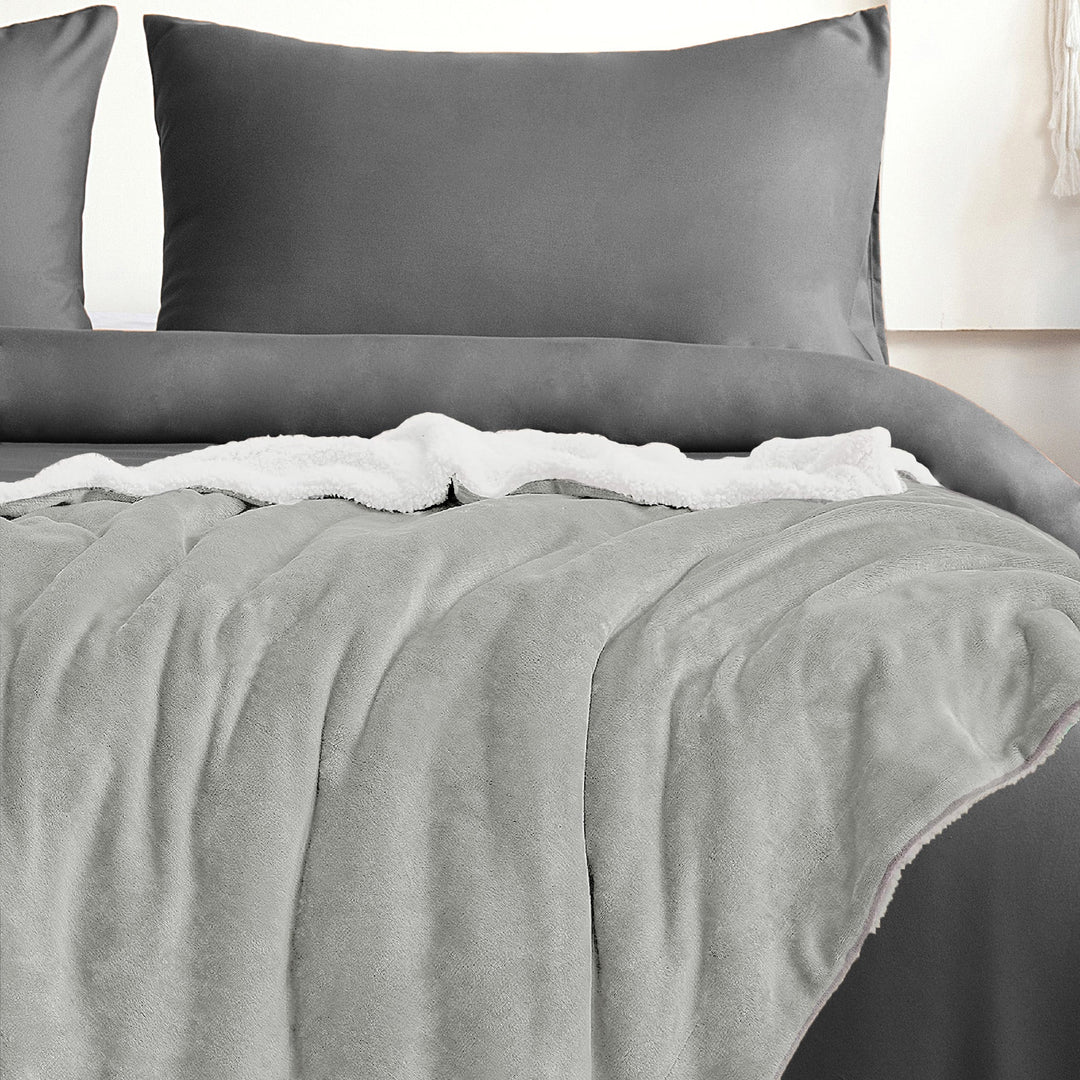 Plain Sherpa Back Throw Grey
