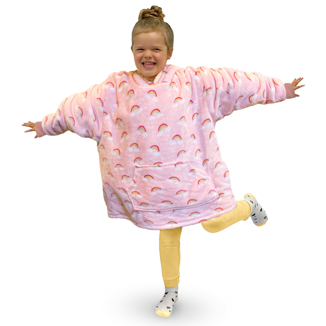 Kids Rainbow Oversized Hoodie Blanket Pink