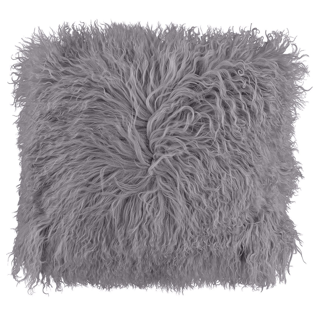 Shaggy Mongolian Filled Cushion Silver