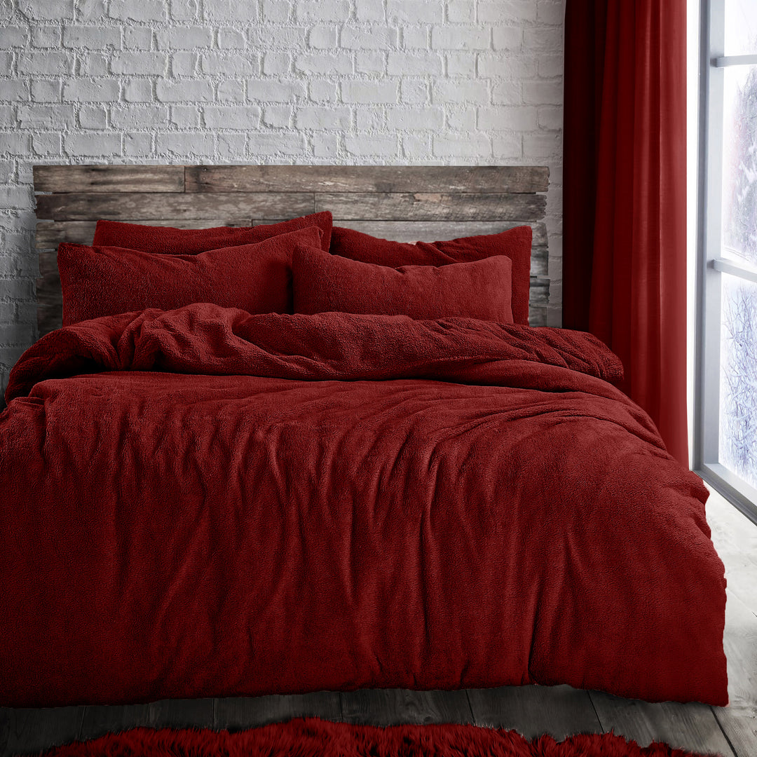 Ruby Red Teddy Fleece Duvet Cover Set