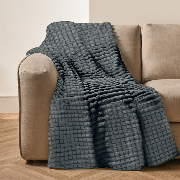 Chunky Waffle Plush Blanket Charcoal