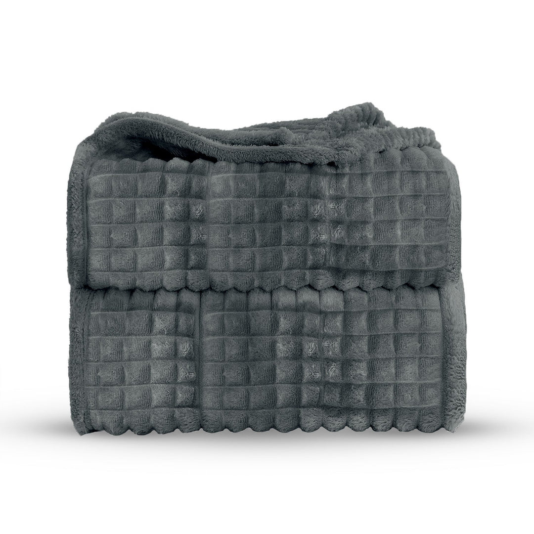 Chunky Waffle Plush Blanket Charcoal