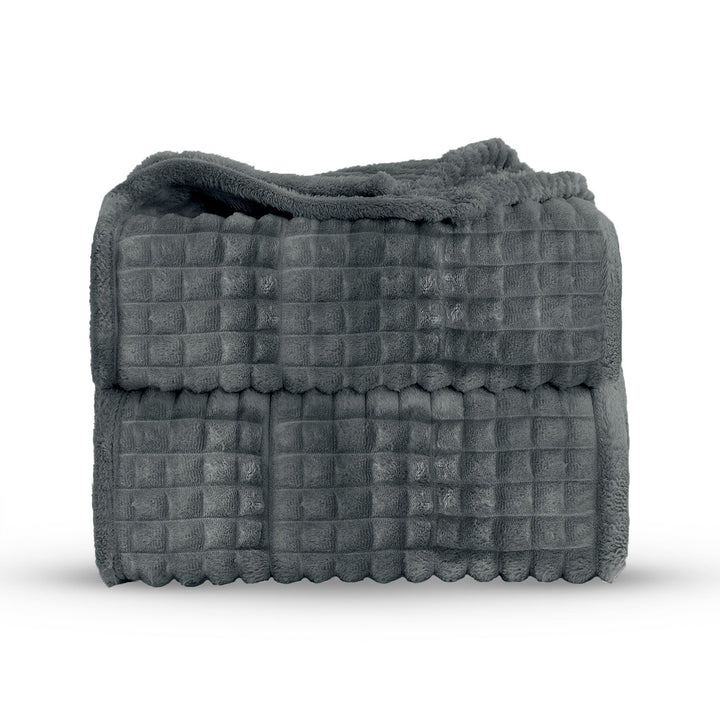 Chunky Waffle Plush Blanket Charcoal