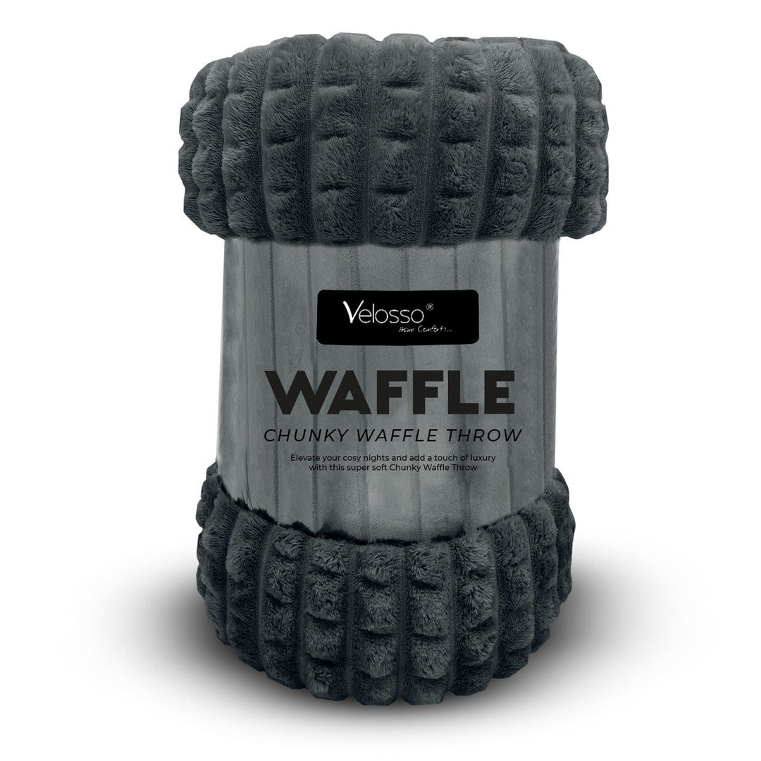 Chunky Waffle Plush Blanket Charcoal