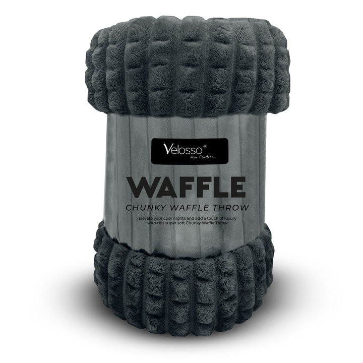 Chunky Waffle Plush Blanket Charcoal