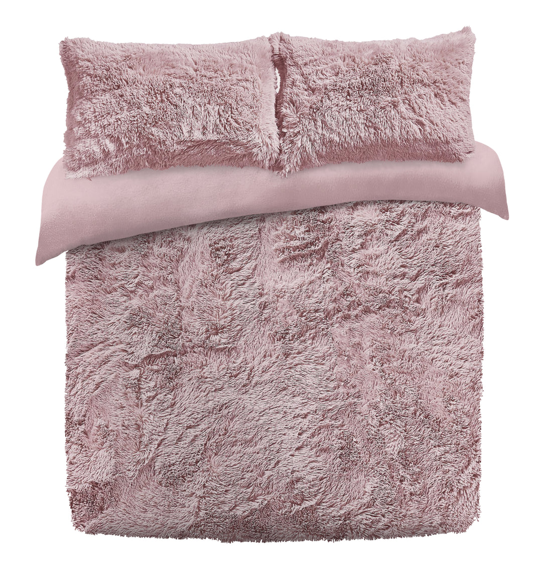 Blush Pink Long Pile Faux Fur Duvet Cover Set