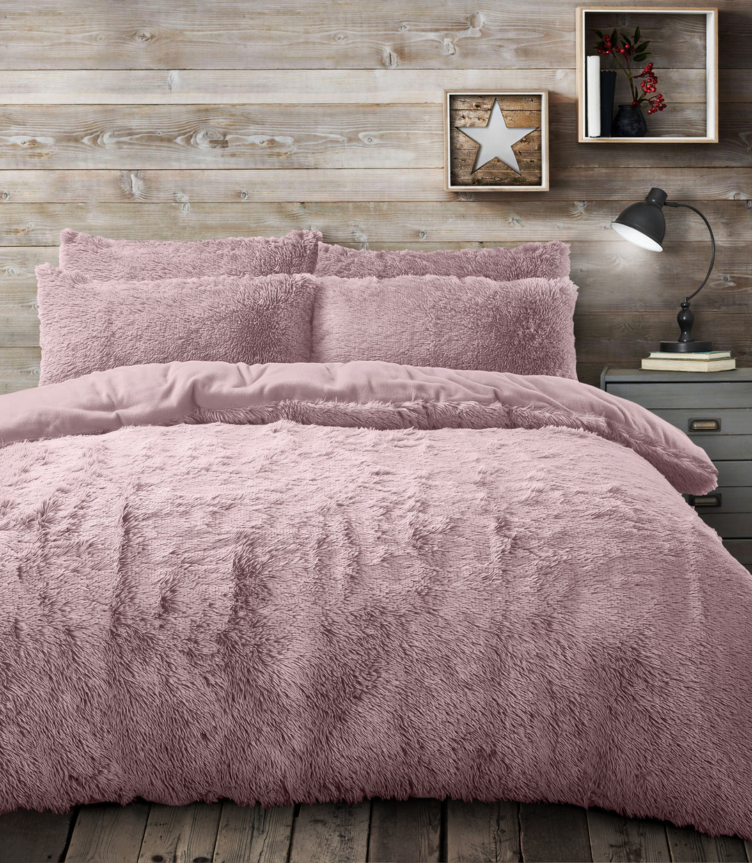 Pink Shaggy Faux Fur Duvet Cover Set