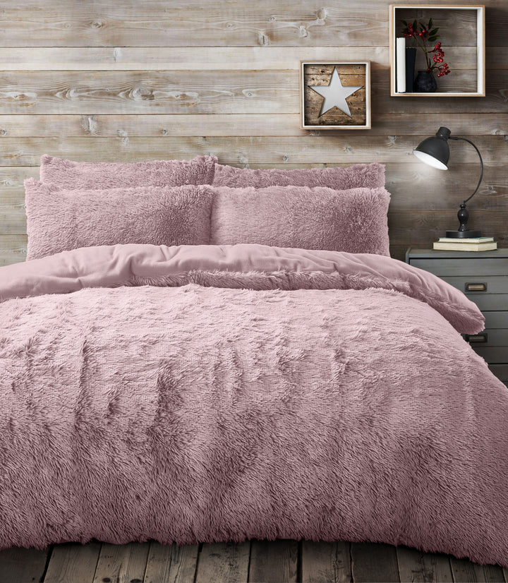 Pink Shaggy Faux Fur Duvet Cover Set