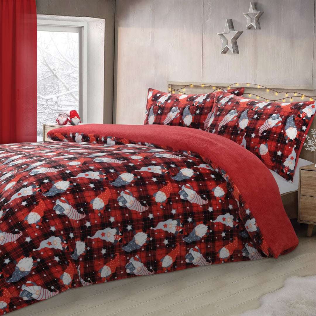 Gonks Check Flannel Teddy Fleece Duvet Cover Set