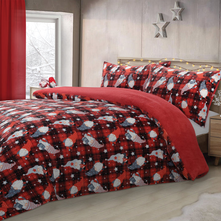 Gonks Check Flannel Teddy Fleece Duvet Cover Set