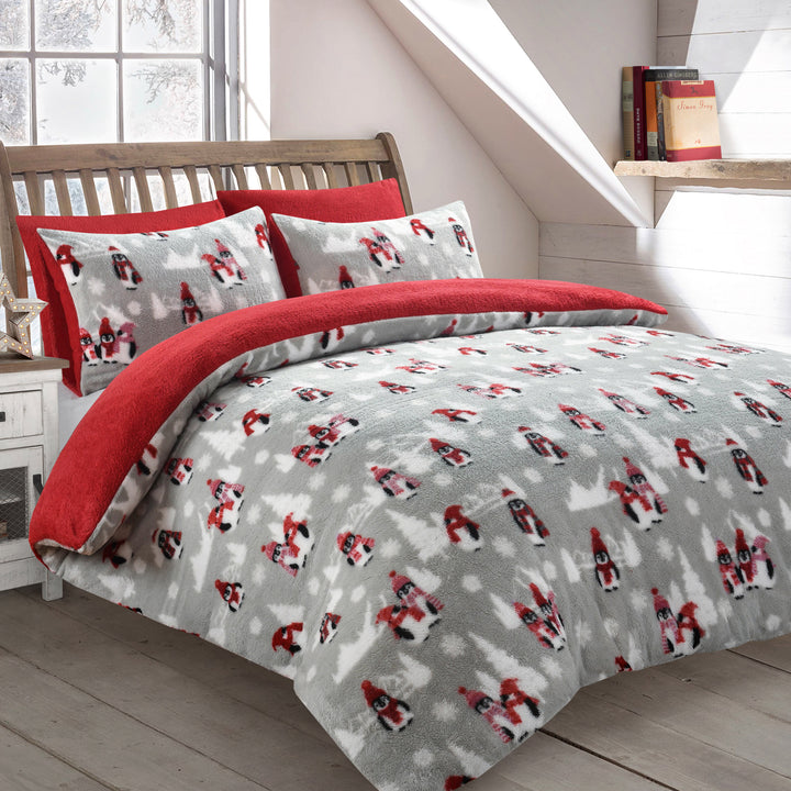 Festive Penguins Teddy Fleece Duvet Cover Set
