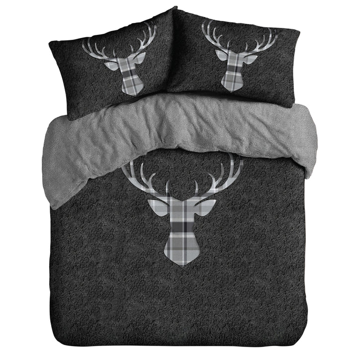 Charcoal Stag Head Teddy Duvet Cover Set