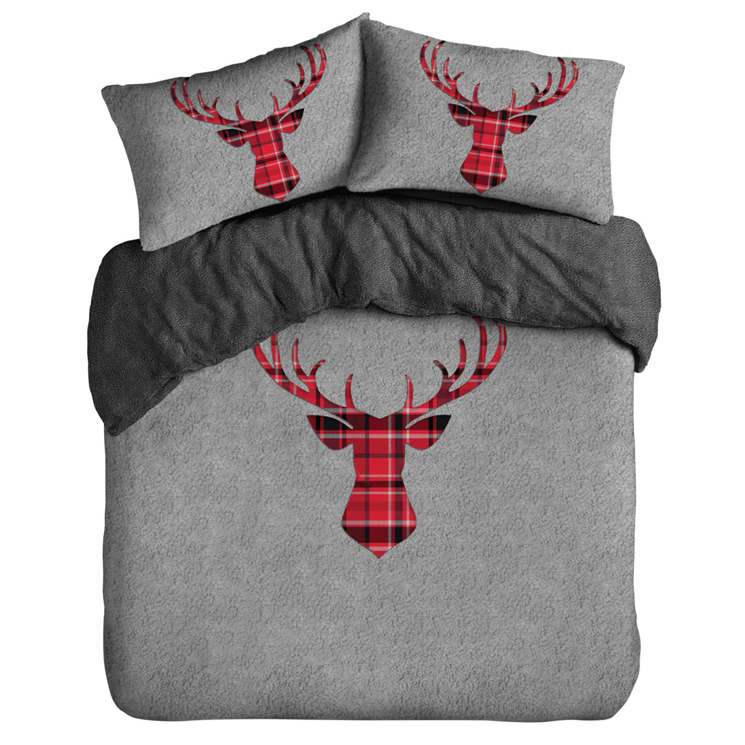 Grey Stag Head Teddy Duvet Cover Set