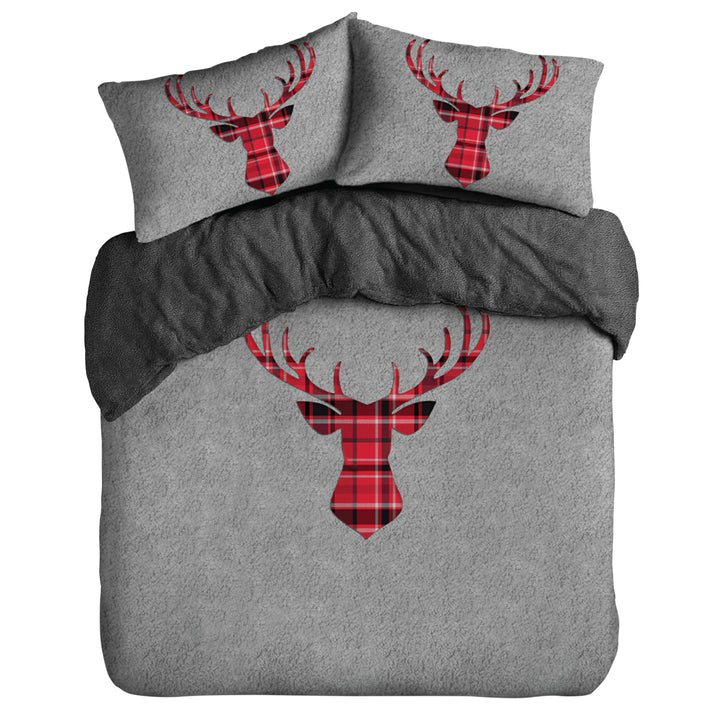 Grey Stag Head Teddy Duvet Cover Set