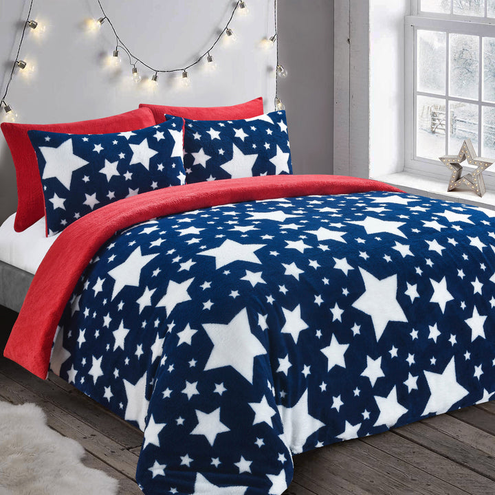 Galaxy Navy/Red Teddy Fleece Duvet Cover Set