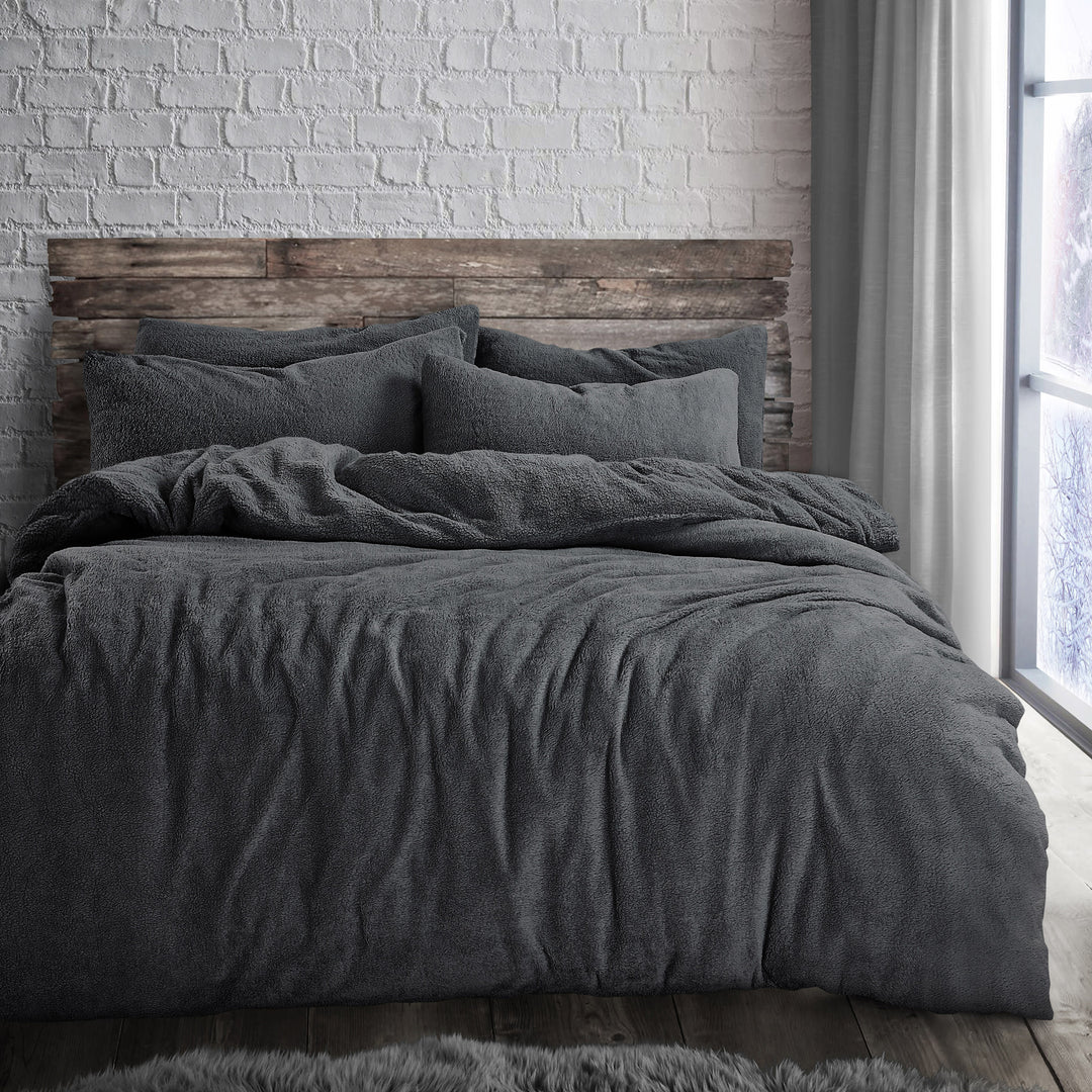 Charcoal Teddy Fleece Duvet Cover Set