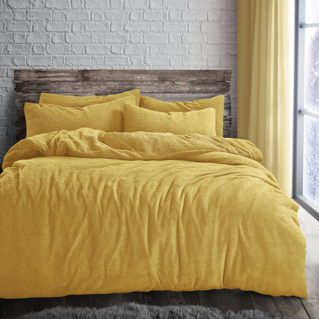 Ochre Teddy Fleece Duvet Cover Set