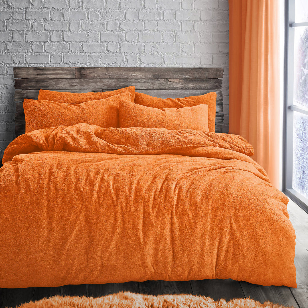 Orange Teddy Fleece Duvet Cover Set