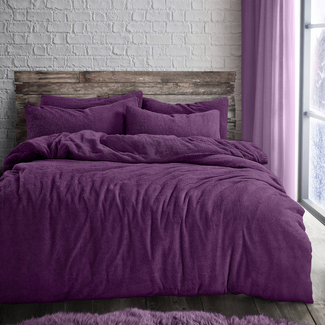 Purple Teddy Fleece Duvet Cover & Pillowcase Set