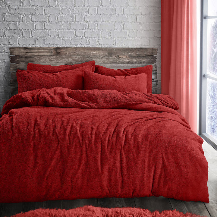 Red Teddy Fleece Duvet Cover Set