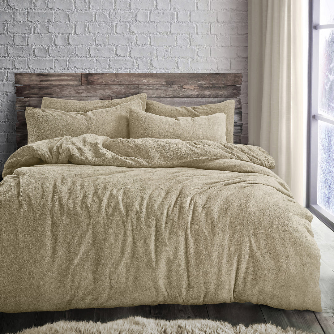 Taupe Teddy Fleece Duvet Cover Set