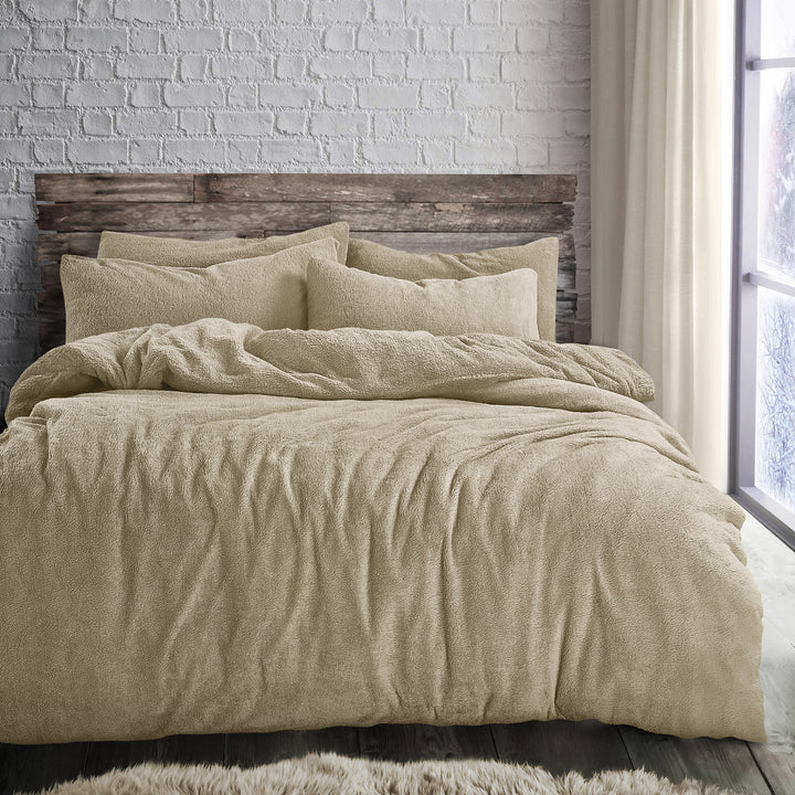 Taupe Teddy Fleece Duvet Cover Set