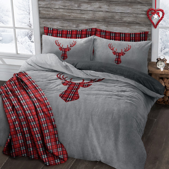 Grey Stag Head Teddy Duvet Cover Set