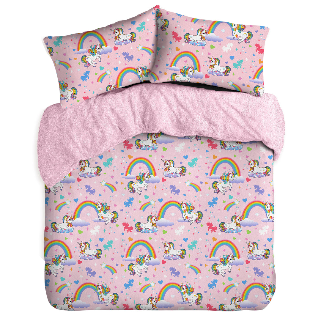 Unicorns & Rainbows Teddy Duvet Cover Set