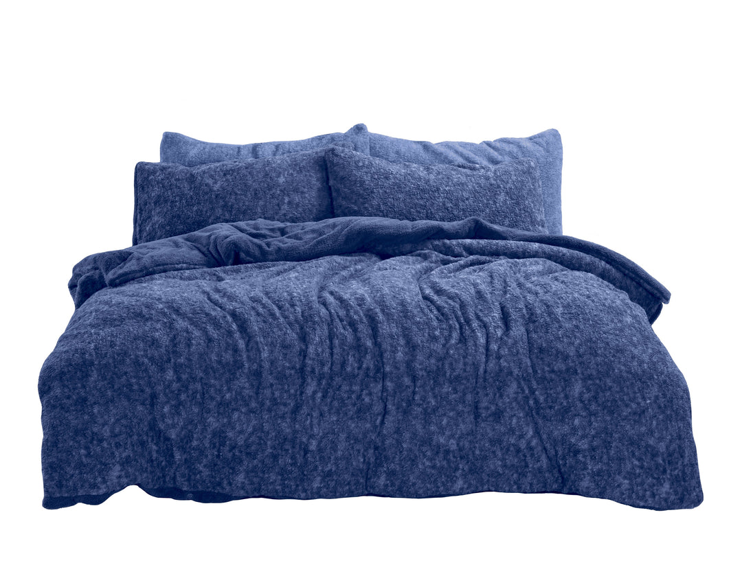 Marl Teddy Fleece Duvet Cover Set Navy