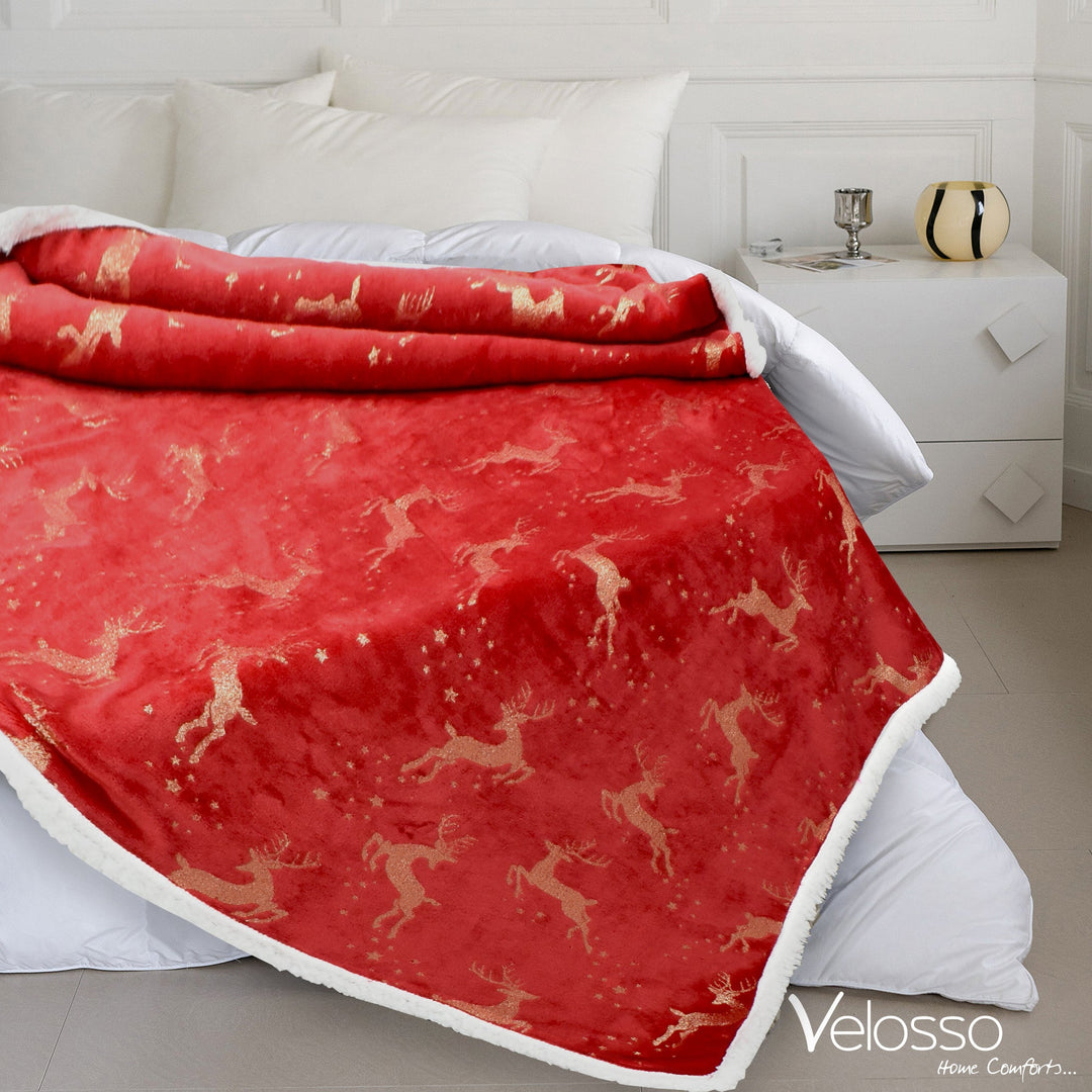 Dancing Stag Shimmering Velvet Sherpa Blanket - Red