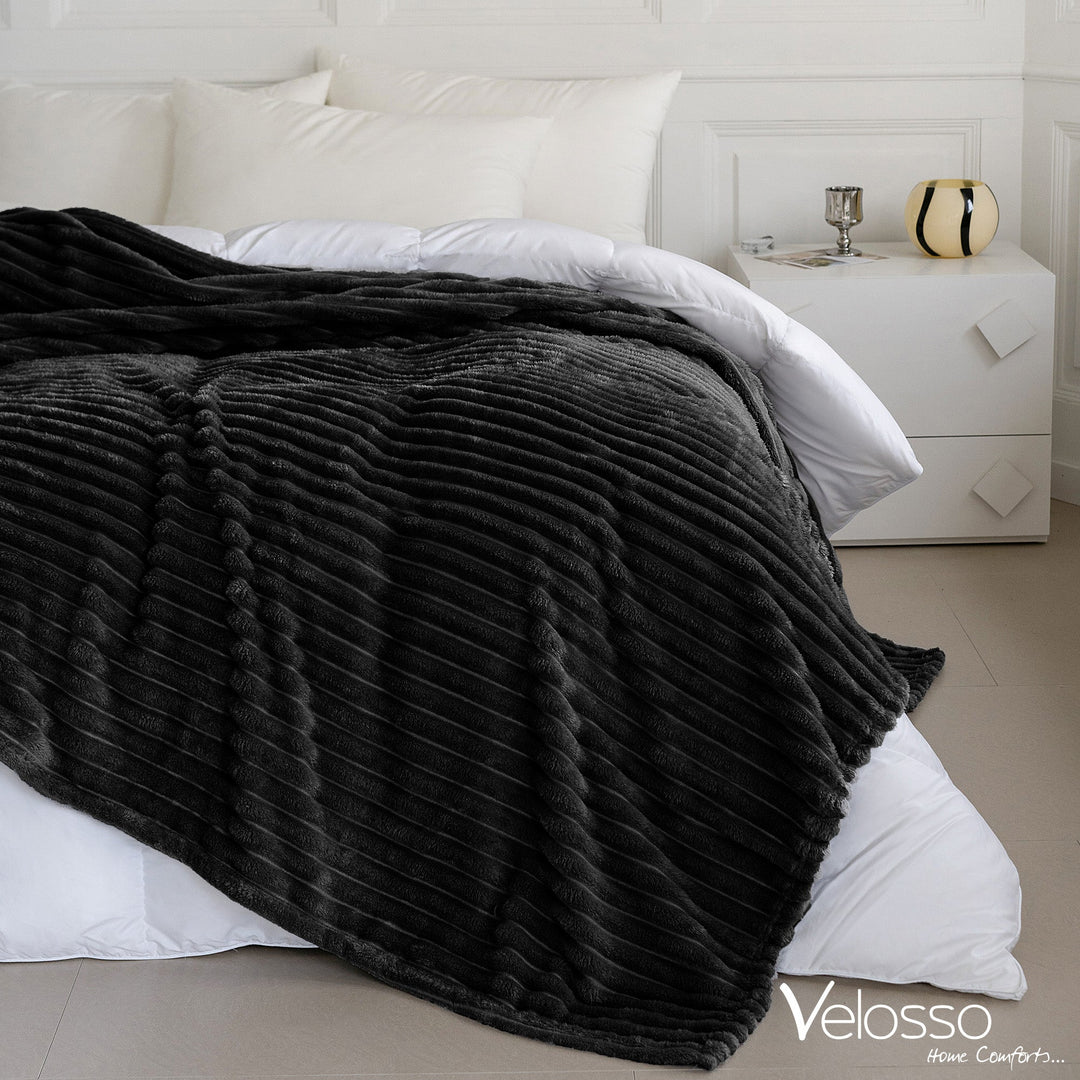 Black Super Chunky Cord Faux Mink Blanket