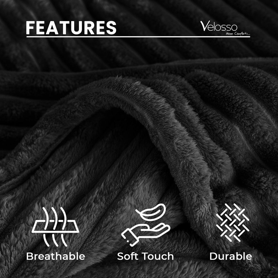 Black Super Chunky Cord Faux Mink Blanket