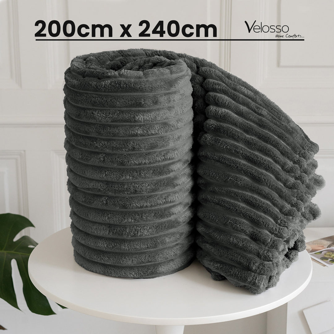 Charcoal Grey Super Chunky Cord Faux Mink Blanket