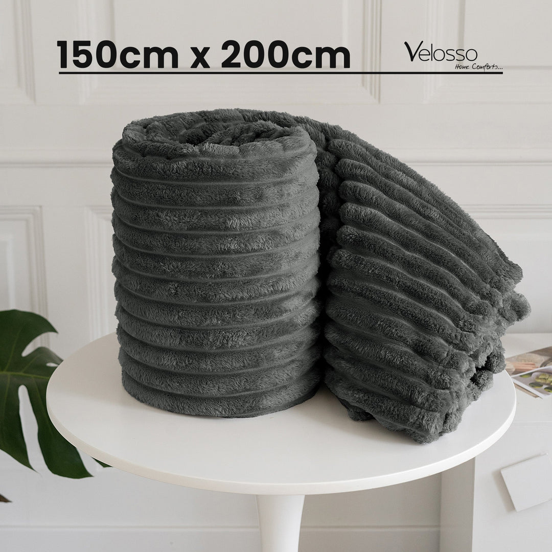 Charcoal Grey Super Chunky Cord Faux Mink Blanket