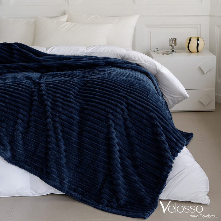 Navy Blue Super Chunky Cord Faux Mink Blanket