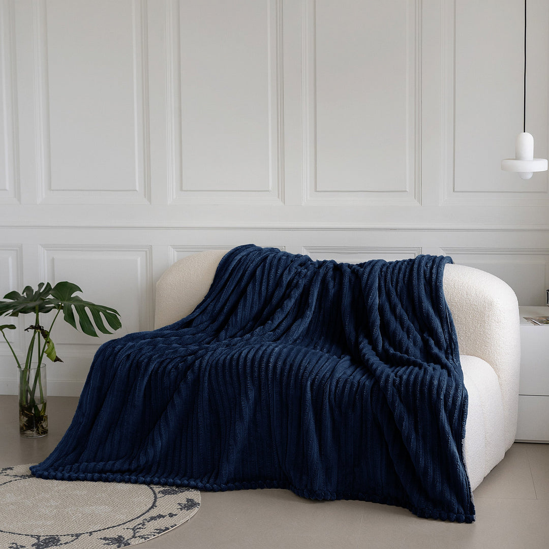 Navy Blue Super Chunky Cord Faux Mink Blanket