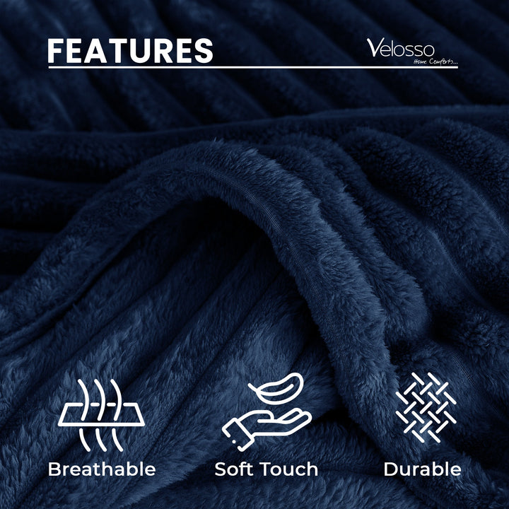Navy Blue Super Chunky Cord Faux Mink Blanket