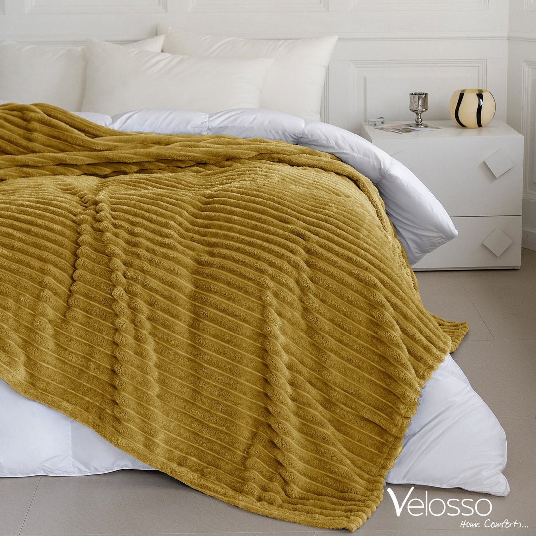 Ochre Yellow Super Chunky Cord Faux Mink Blanket